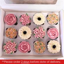 Ministry of Cupcakes - Box of 12 - Baby Pink Roses, Hydrangeas & Gerberas