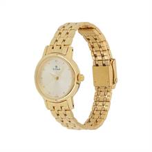 Titan Quartz Analog Champagne Round Dial Golden Stainless Steel Strap Watch For Women 2593YM01