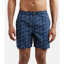 Jockey Super Combed Mercerized Cotton Woven Printed Boxer Shorts with Side Pockets - Navy #US57