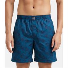 Jockey Super Combed Mercerized Cotton Woven Printed Boxer Shorts with Side Pockets - Seaport Teal #US57