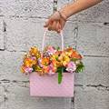 Carnations & Alstromeria Flowers in Paper Tote