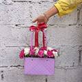 White & Fireberry Pink Carnations in Paper Tote