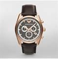 Armani Sportivo Gunmetal Dial Brown Leather Strap Mens Watch AR6005