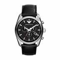Emporio Armani Black Dial Black Leather Strap Mens Watch AR6039