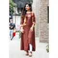 Coffee Color Attached Waist Coat A-Cut Design Long Kurti for Women (396-098)