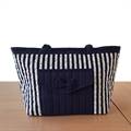 Naraya Tote Bag – White with Blue Stripes and Bow (NB-403 CP37)