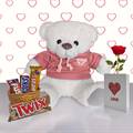 Belgian White Teddy, Luxury Chocolates & Greeting Card 