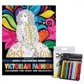 Dreamland Adult Coloring Book Victorian Fashion & DOMS Half-size Color Pencils (12 Shades)