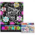 Dreamland Adult Coloring Book Motivation & DOMS Jumbo Wax Crayons (12 Shades)