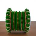 Light Green Velvet Bangle Set with Pearls(Set of 23)