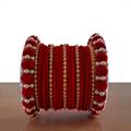 Red Velvet Bangle Set with Pearls ( Set of 23)