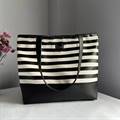 Black & White Stripes Tote Bag with Red Bottom by Swika