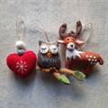 Christmas Decoration Trio - The Wise Heart Owl and Spotted Deer