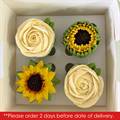 Ministry of Cupcakes - Box of 4 - White Roses & Sunflowers