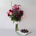 Paris Romance Floral Bouquet with Belgian Chocolates Gift Set