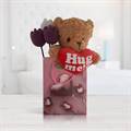 Hug Me Hallmark Teddy with Crochet Tulip Poms in a Gift Bag