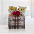 Tigers in Love with Crochet Tulip Poms in a Gift Bag