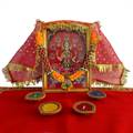 Goddess Laxmi Photo Frame with Mala, Chunni, Diyo and Aasan - T1